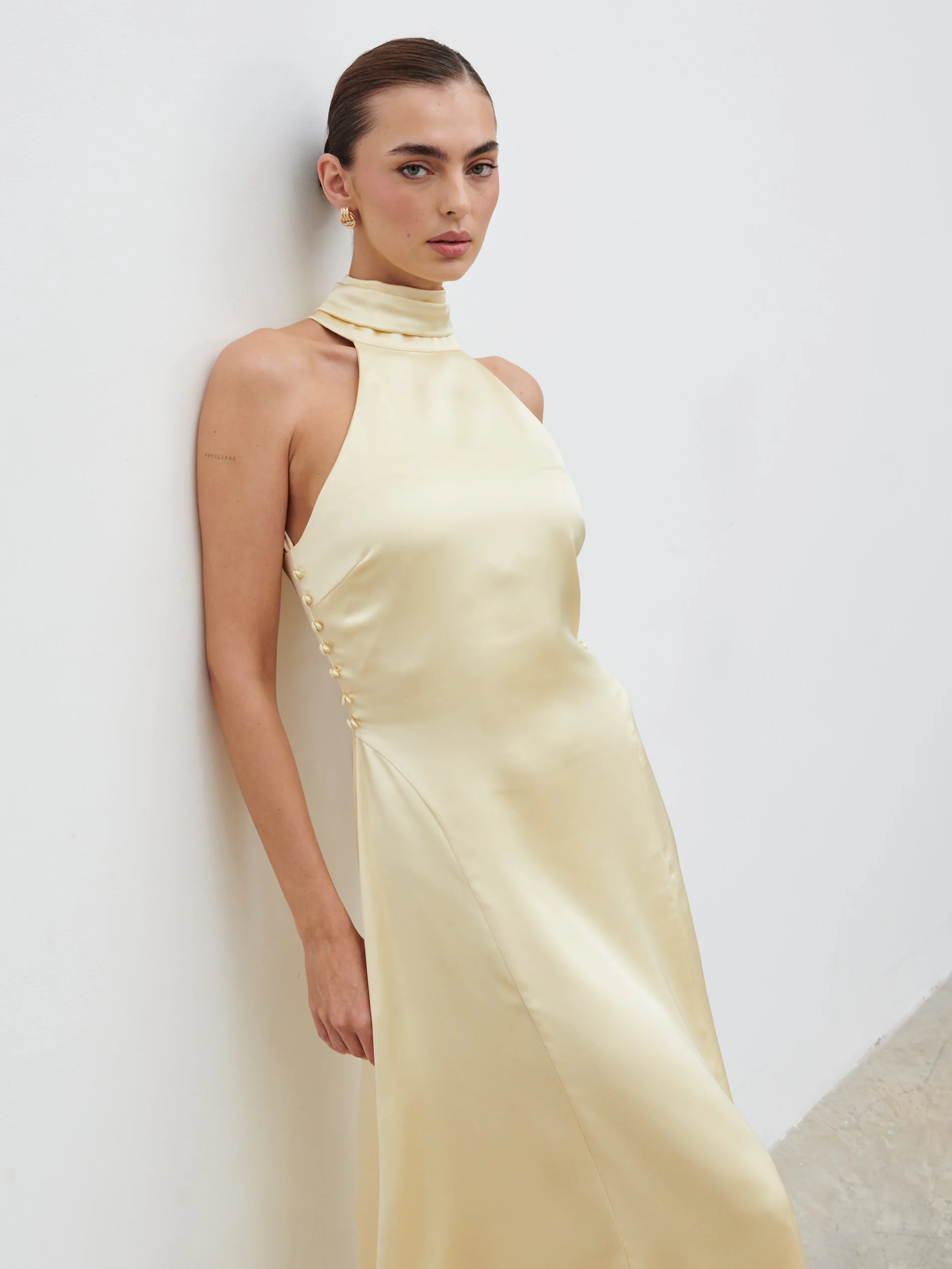 Skylar Halterneck Midaxi Dress - Lemon | Pretty Lavish (UK)