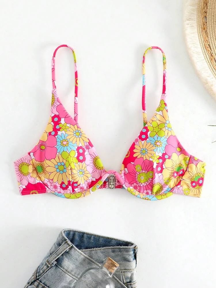 Floral Print Underwire Bikini Top | SHEIN