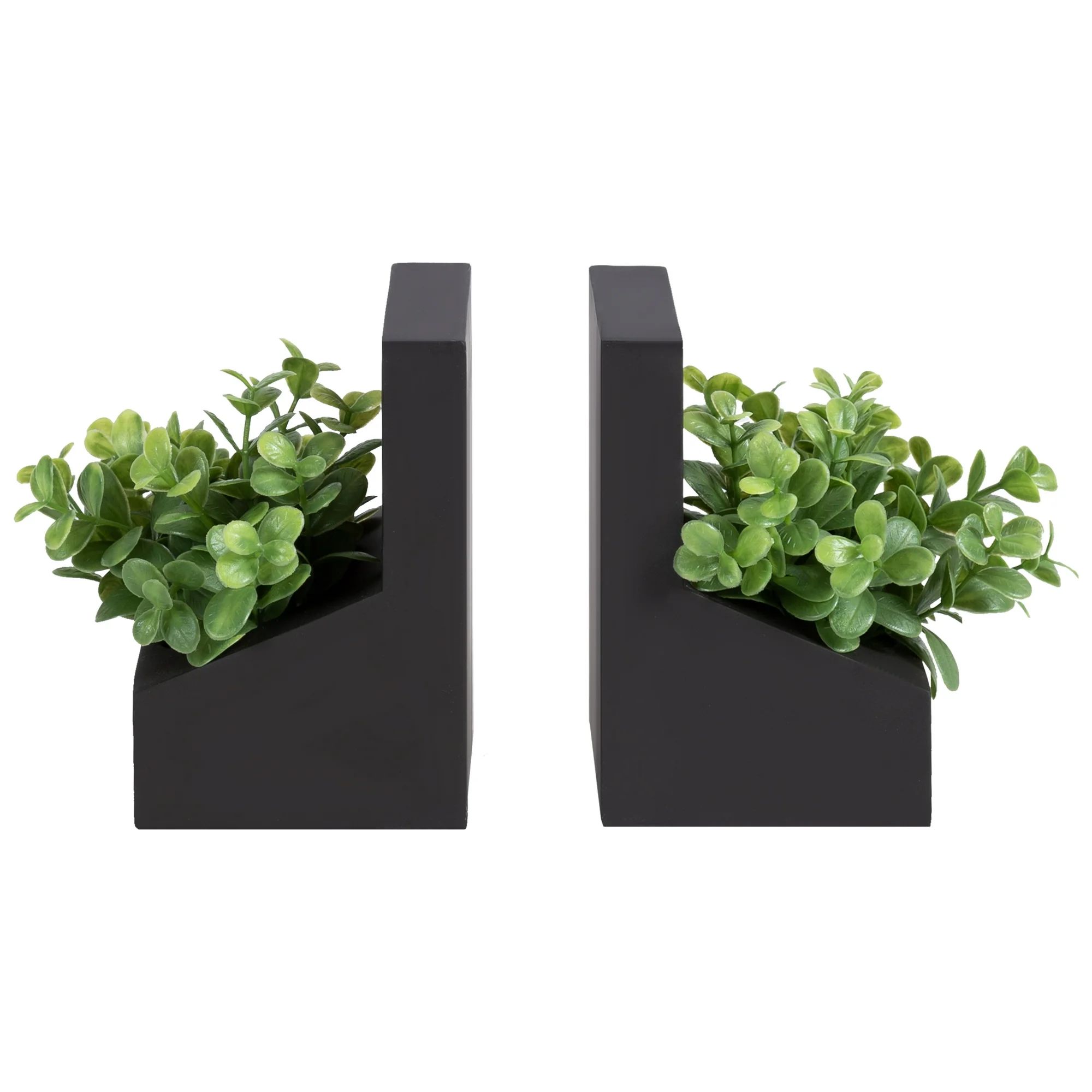 Mainstays 5.3" Modern Angled Faux Eucalyptus Black Cement Planter Bookends (2 Count) | Walmart (US)