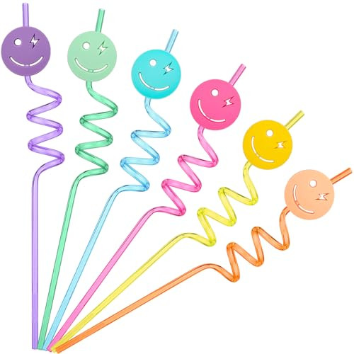 Newtay 24 Pack Pastel Smile Reusable Straw Set One Happy Dude Birthday Smile Face Party Decorations Pastel Party Favor Preppy Party, Bachelorette Party, Baby Shower Supplies | Amazon (US)