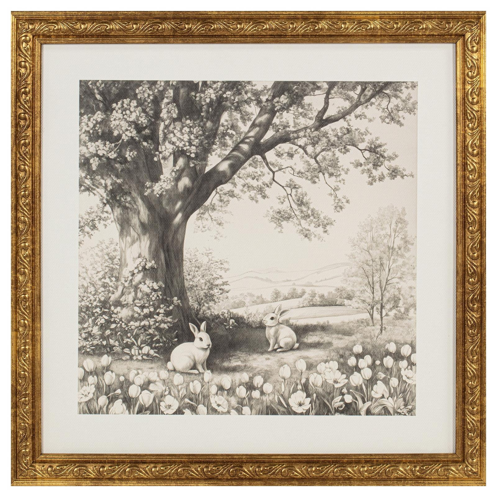 Bunnies in Nature Framed Easter Artwork, Black and White, 12" x 12", by My Texas House | Walmart (US)