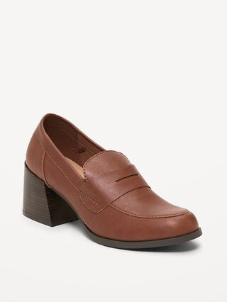 Faux-Leather Heeled Loafers for Women | Old Navy (US)