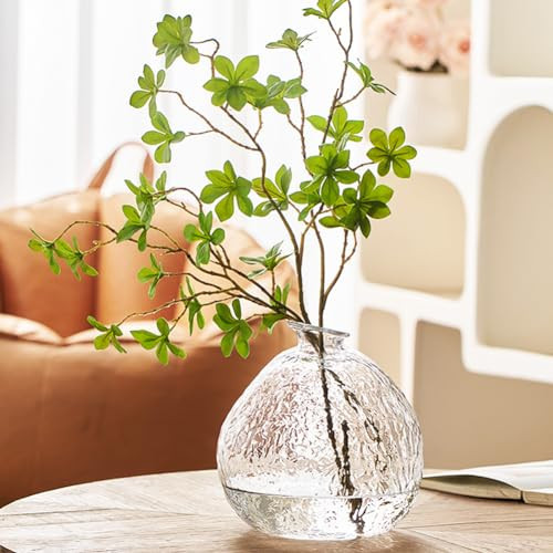 XIUWOUG Clear Glass Vase,Hammered,Fluted Glass Vase,Unique Modern Flower Vases for Centerpieces, Large Glass Vases for Living Room Decor,Dining Table Decor,Mantle,Shelf Decor,Clear | Amazon (US)