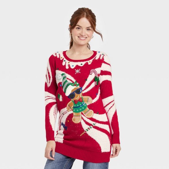 Women's Gingerbread Holiday Graphic Sweater - Red | Target