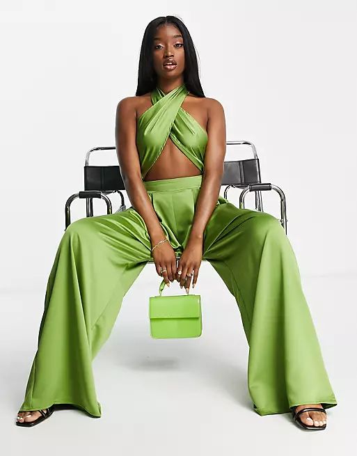 ASYOU satin halter cut out jumpsuit in green | ASOS (Global)