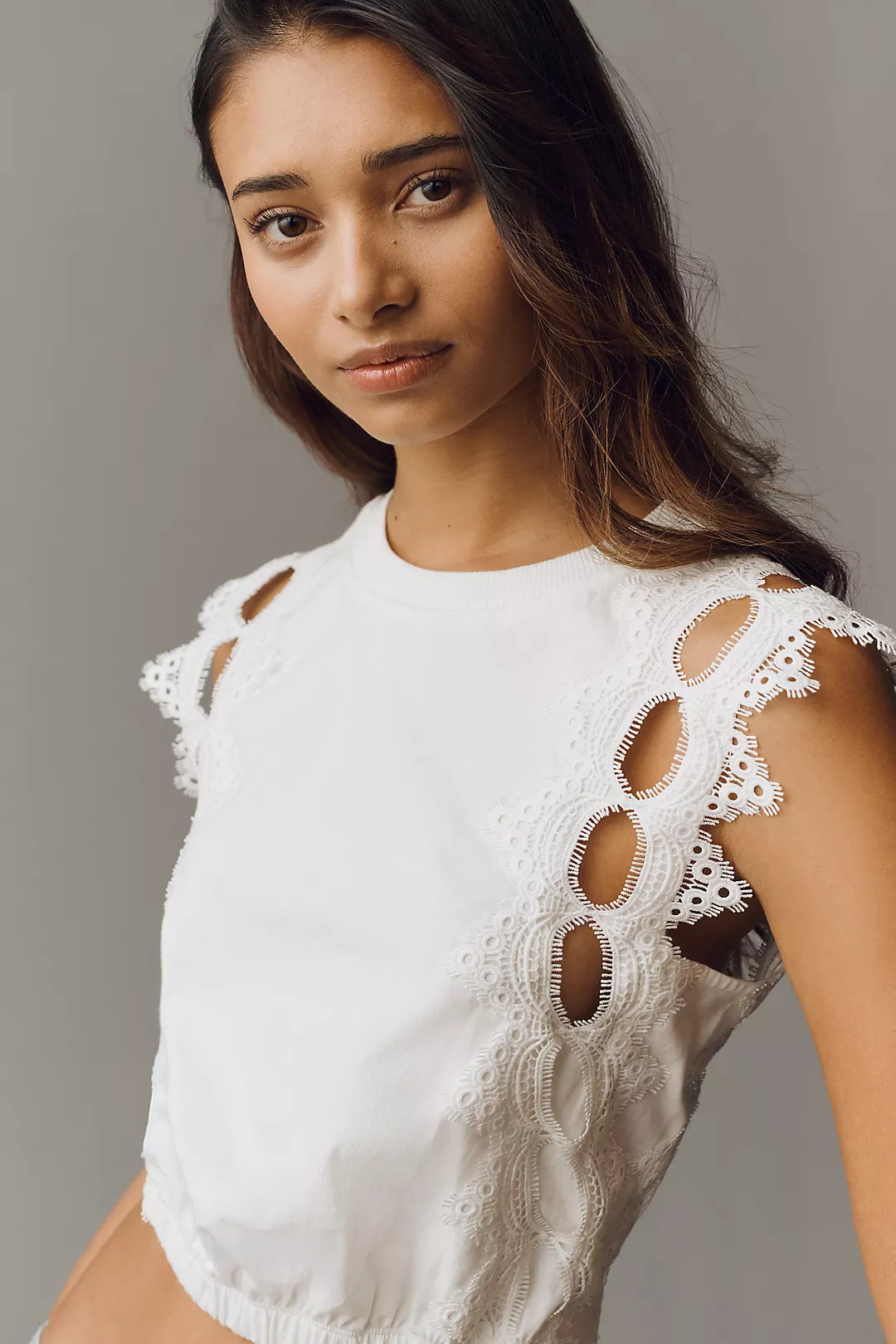 Ollari Lace Trim Cutout Bubble Top | Anthropologie (US)