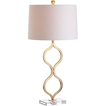 JONATHAN Y 31.5" Gold Curved Metal and Crystal Table Lamp, Modern Glam Bedside Lamp with White Li... | Amazon (US)