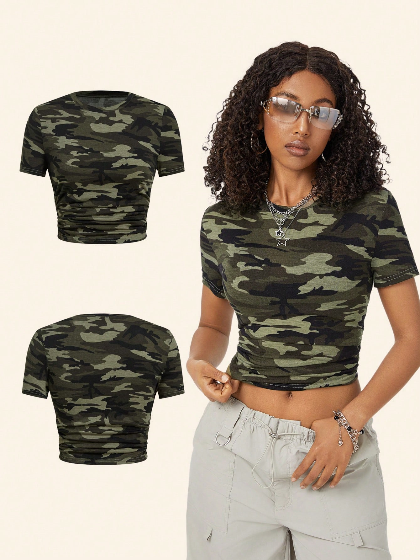 SHEIN Coolane Women's Streetwear Trendy Casual Back To School Athleisure Sportswear Short Camoufl... | SHEIN