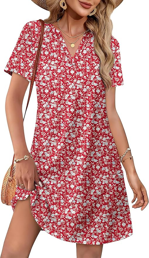 WIHOLL Summer Dresses for Women Casual V Neck Wedding Guest Dress Hawaiian Midi Dress Fashion Bea... | Amazon (US)