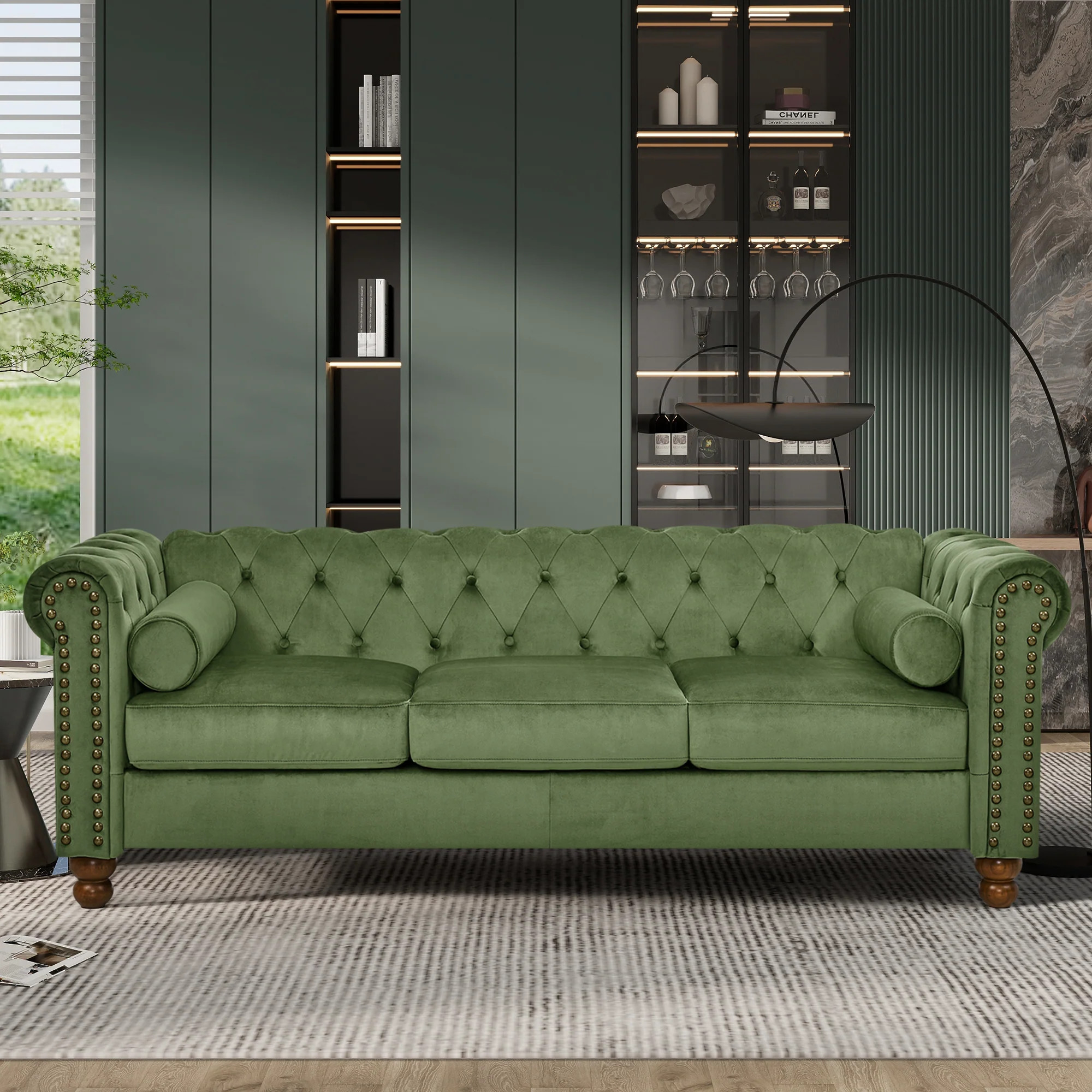 Streamdale Green Velvet Chesterfield Sofa - 3 Seater | Shop Simon