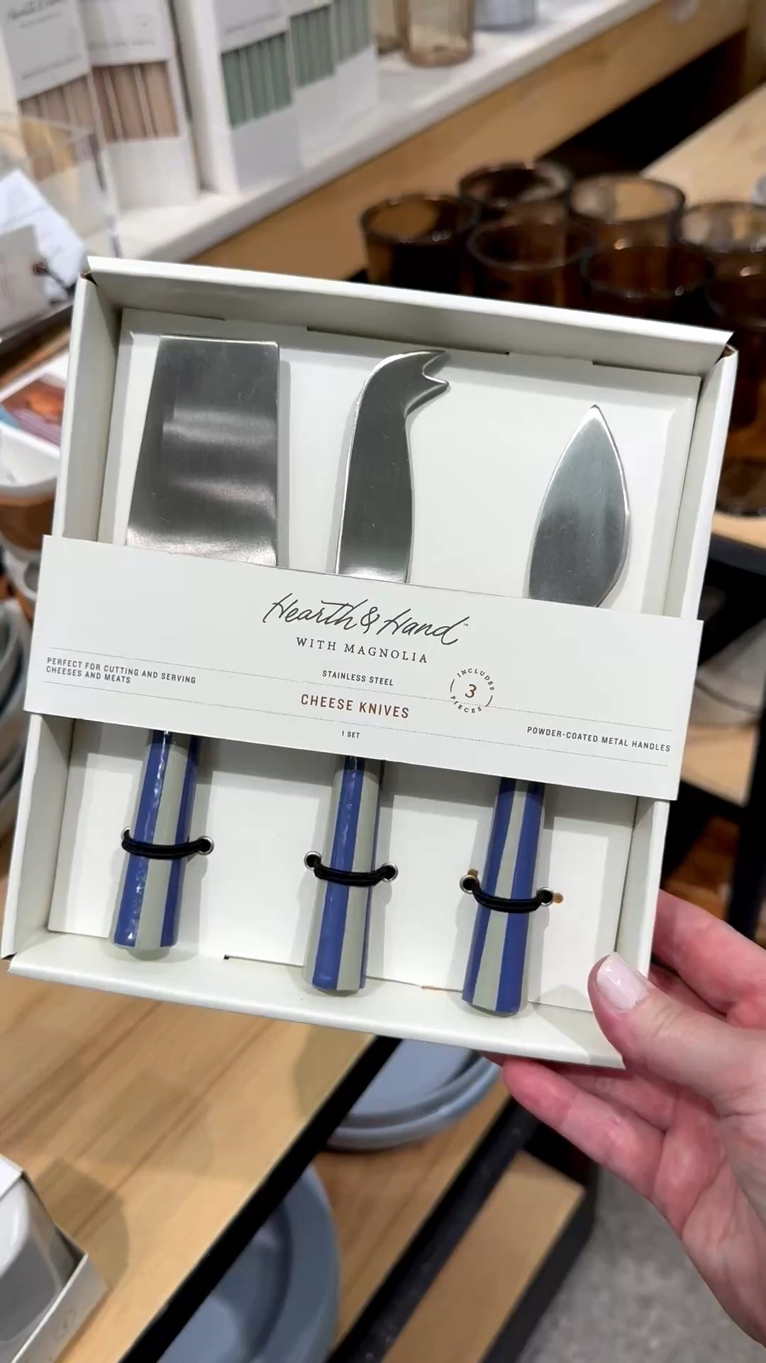 What an adorable cheese knife set! 💙🤍 The ceramic painted handles are so fun and unexpected. This set is perfect for a summer bbq, happy hour with the girls from work, and as a hostess gift. 

#cheeseknivesset #cheeseknifeset #cheeseknife #wineandcheeseparty #hostessgift #hostingessentials #happyhouressentials #cheesespreaders #bbqessentials

#LTKSeasonal #LTKHome