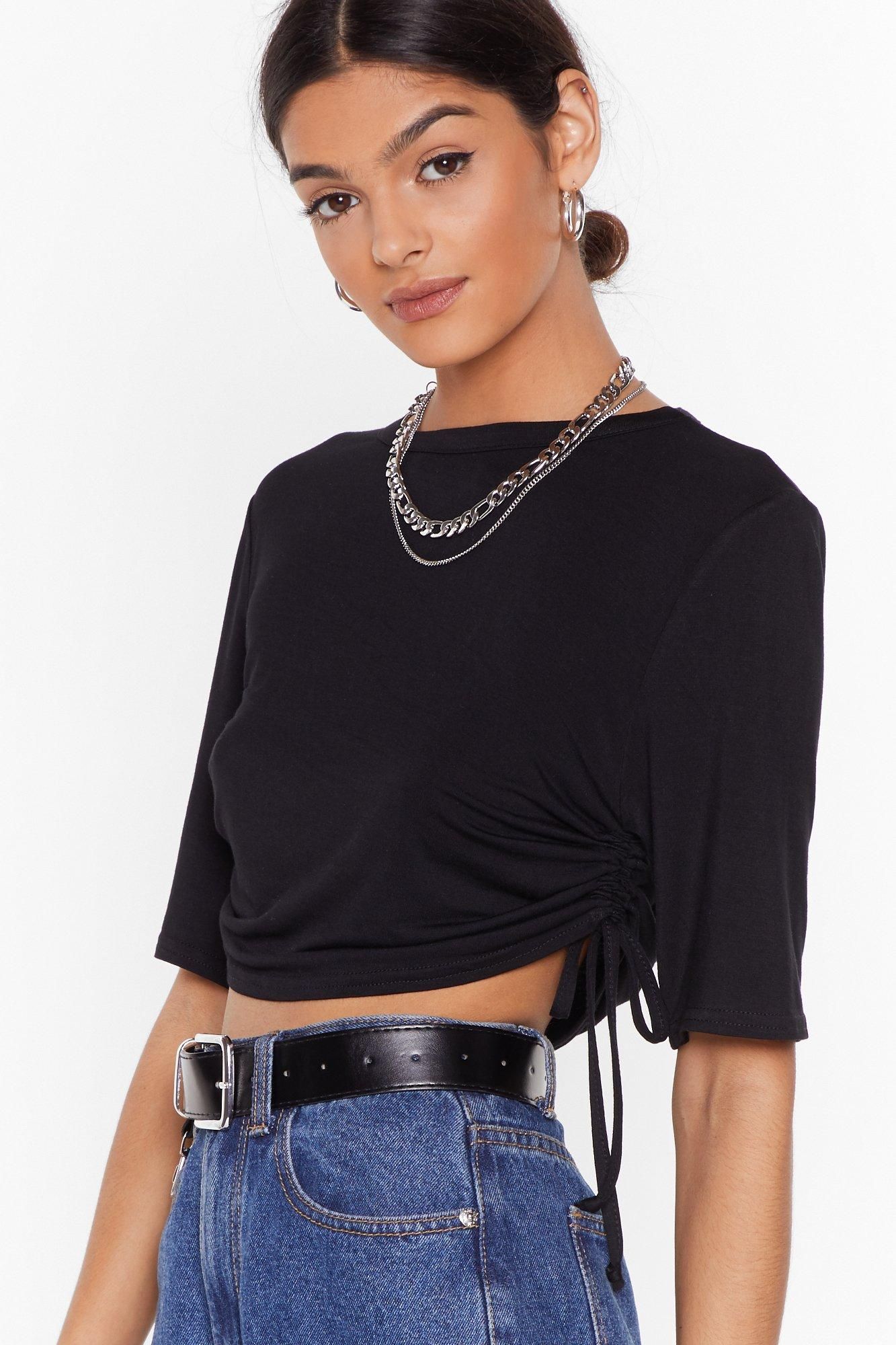Womens Ruched Side Crop T-Shirt with Side Knots - Black | NastyGal (US & CA)