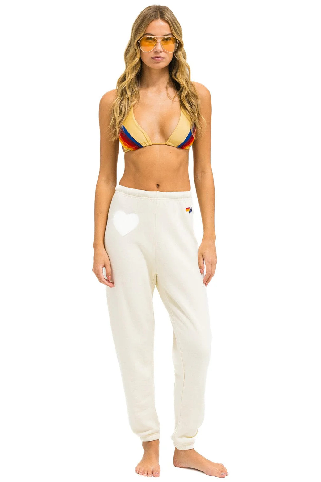 GLITTER HEART SWEATPANTS - VINTAGE WHITE // SILVER | Aviator Nation