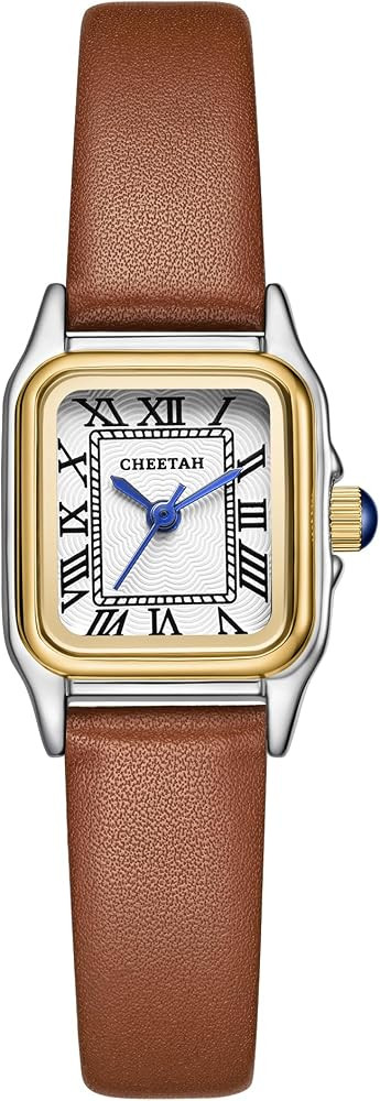 CHEETAH Women’s Leather Strap Watch, with Small Vintage Rectangular Case, Roman Dial | Amazon (US)