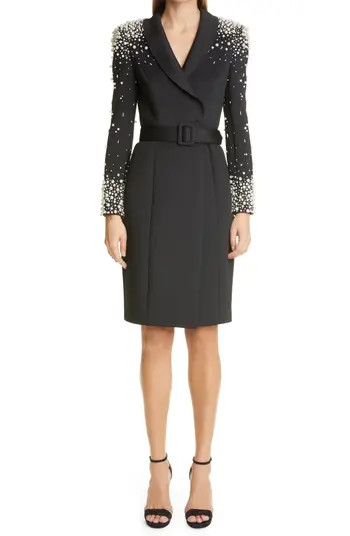 Badgley Mischka Collection Imitation Pearl Embellished Long Sleeve Cocktail Coatdress | Nordstrom | Nordstrom