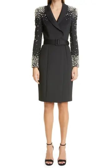 Badgley Mischka Collection Imitation Pearl Embellished Long Sleeve Cocktail Coatdress | Nordstrom | Nordstrom