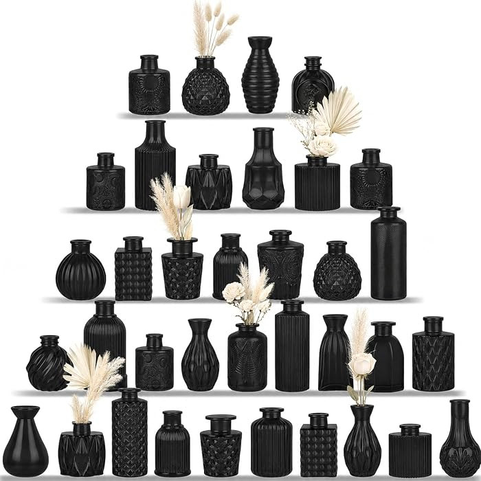 Black Glass Bud Vases Set of 36, Mini Flower Vase for Centerpieces | Amazon (US)