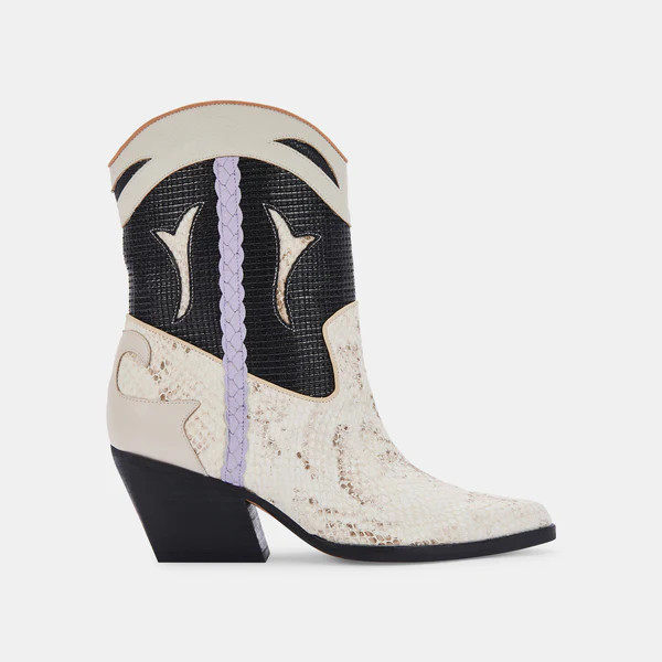 LORAL BOOTIES IN BLACK/ WHITE SNAKE PRINT LEATHER | DolceVita.com