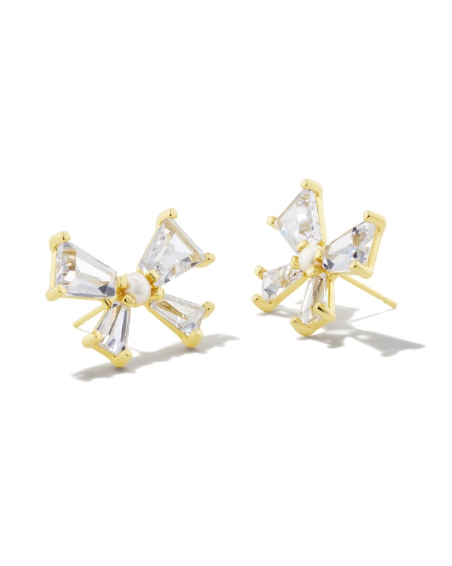 Blair Gold Bow Stud Earrings in White Crystal | Kendra Scott | Kendra Scott