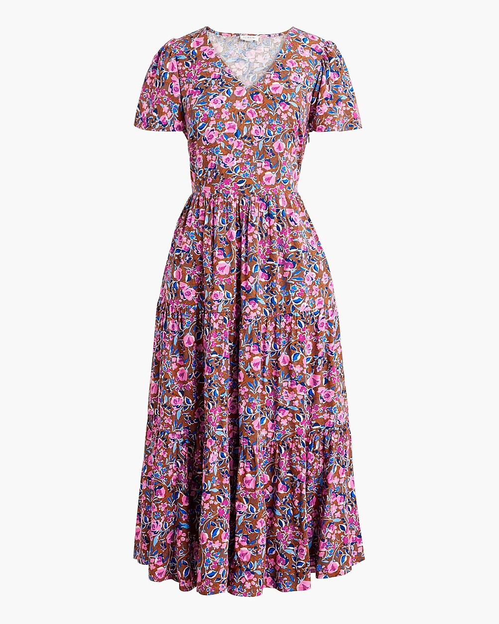 Flutter-sleeve tiered midi dress | J.Crew Factory