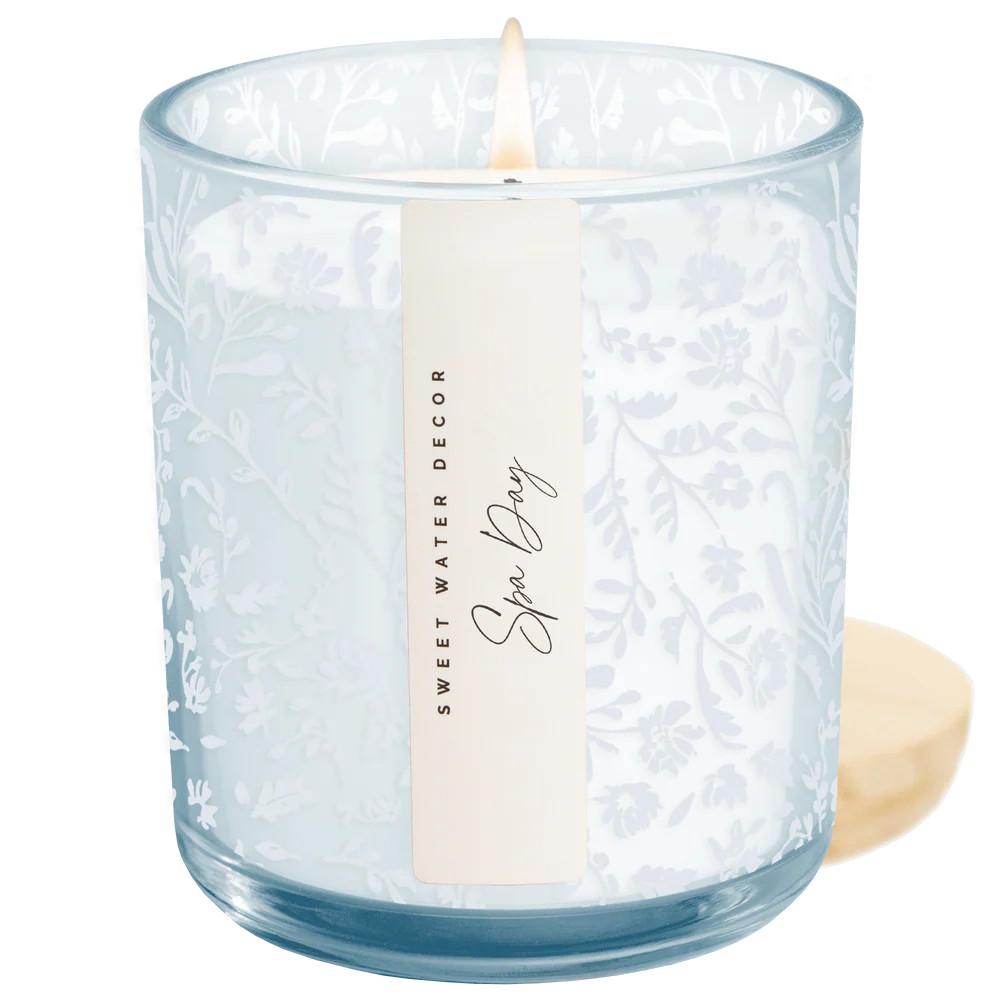 Spa Day Soy Candle | Blue Tinted Jar with Delft Design | Sweet Water Decor, LLC