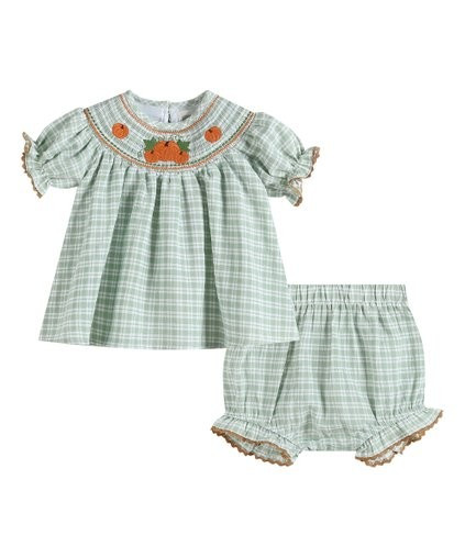 Green Plaid Pumpkin Smocked Top &amp; Bloomers - Toddler | Zulily