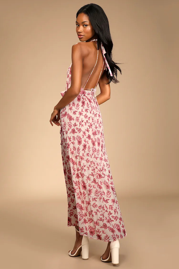 Extravagant Entrance Cream Floral Pleated Halter Maxi Dress | Lulus (US)