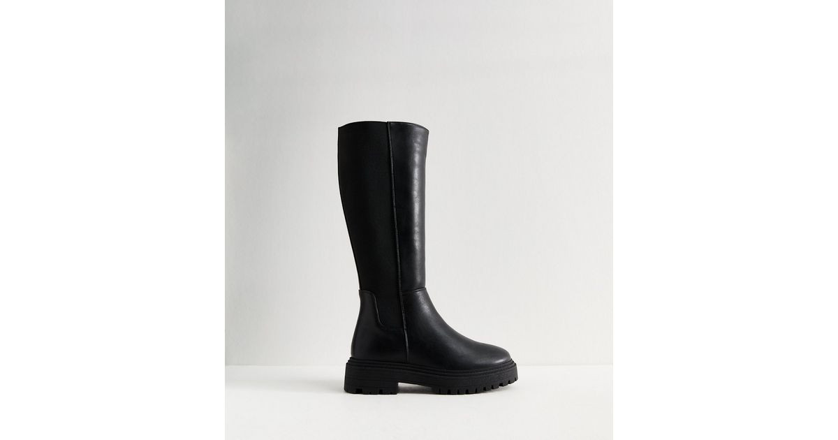 Wide Fit Black Faux Leather Knee High Boots | New Look | New Look (UK)
