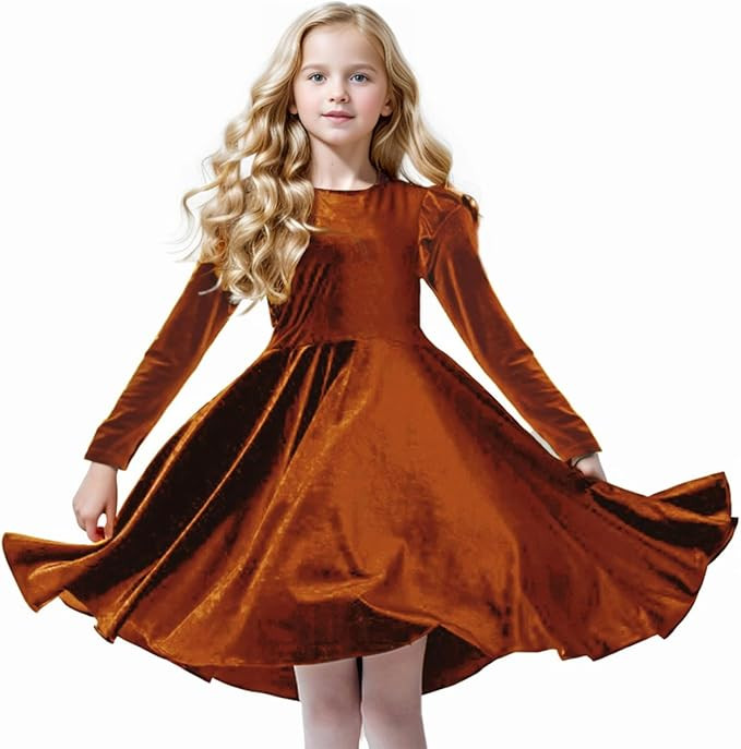 Girls Velvet Dress Ruffled Long Sleeve Casual Spring Fall Dress Princess Christmas Party Dress Wi... | Amazon (US)