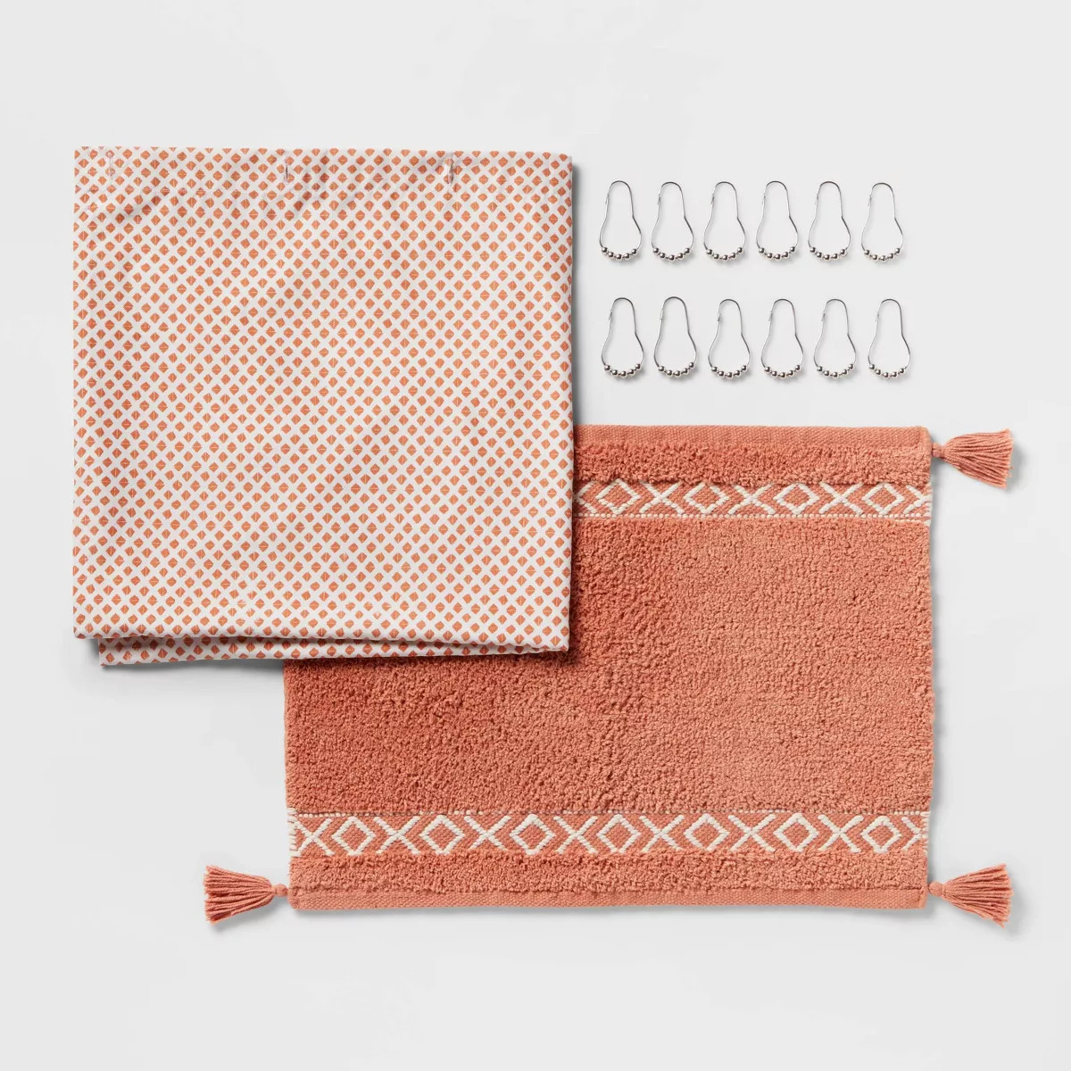 14pc Boho Shower Curtain Set with Rug Pink - Threshold™ | Target