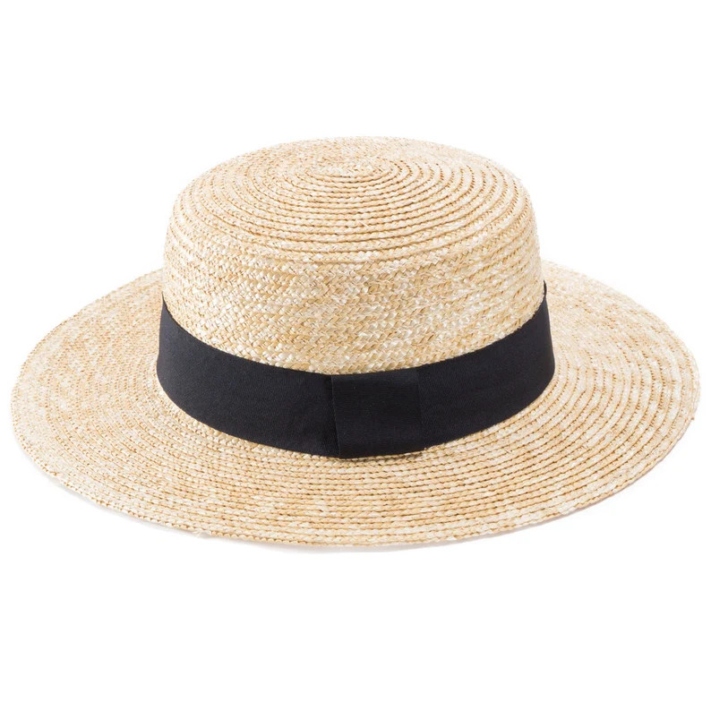 1pcs Natural Womens Round Flat Top Maize Straw Fedora Boater Sun Beach Derby Hats Cap Hat Body Mi... | Etsy (US)