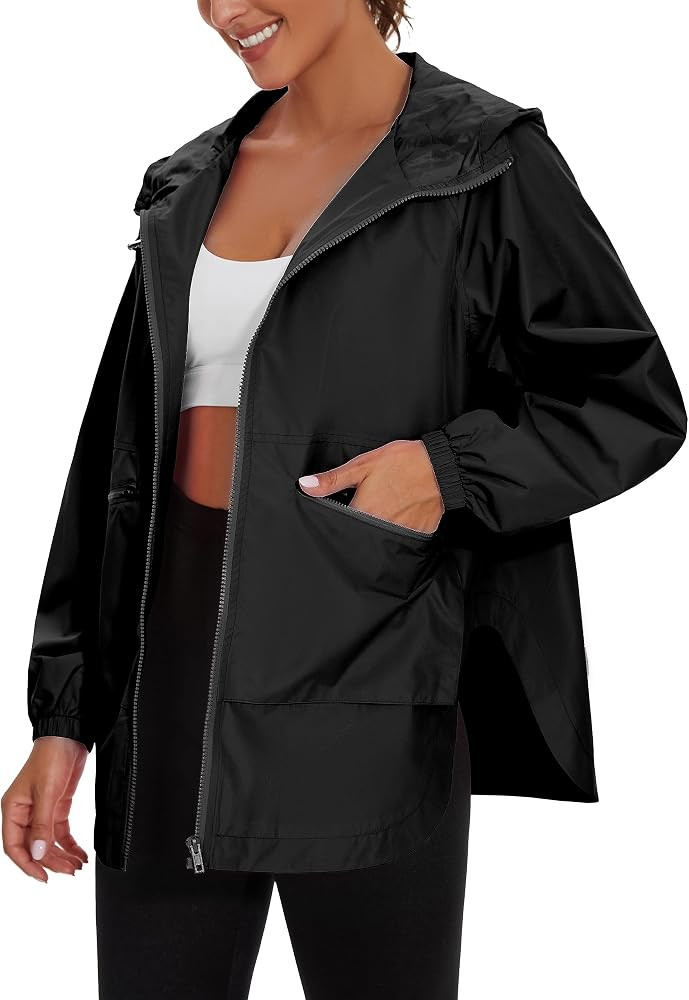 PESION Womens Waterproof Raincoat Lightweight Rain Jacket Trench Coat Hooded Windbreaker With Poc... | Amazon (US)