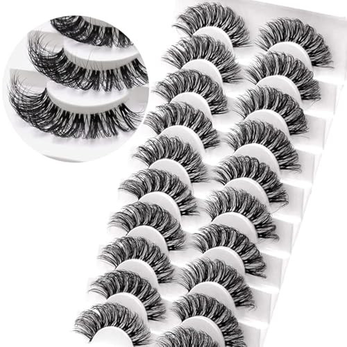 Veleasha Lashes Russian Strip Lashes Eyelashes with Clear Band Looks Like Eyelash Extensions D Curl Lash Strips 10 Pairs Pack (DT01) | Amazon (US)