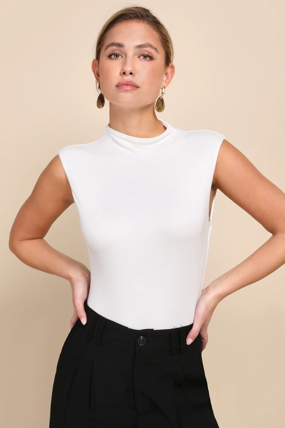 Basically the Cutest Ivory Sleeveless Funnel Neck Bodysuit | Lulus