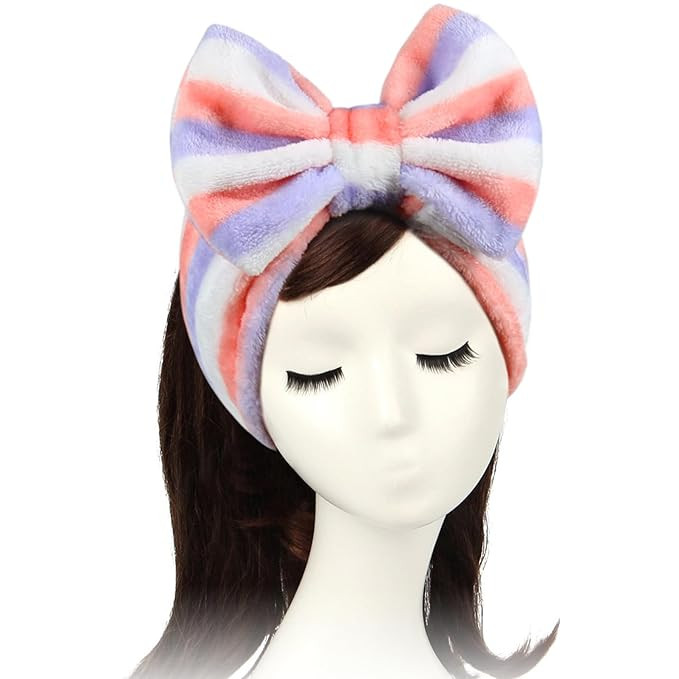 Shintop Women Fashion Lovely Soft Carol Fleece Bowknot Bow Makeup Cosmetic Shower Elastic Hair Ba... | Amazon (US)