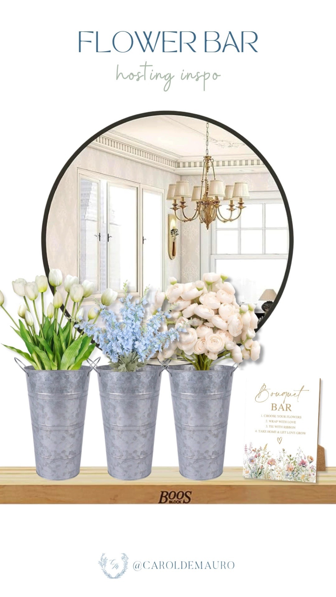 For an effortless way to give your next party a curated feel, set up a mini flower bar. Arrange a few galvanized buckets filled with fresh stems and let guests create their own bouquets. This DIY flower station is the perfect activity and doubles as a sweet party favor.

table setting, hostess life, entertaining at home, party inspo, english country style, decor pieces, birthday setup, spring decor

#LTKU #LTKSeasonal #LTKHome