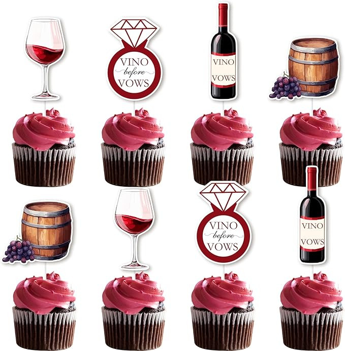 36 Pcs Wine Cake Topper Decorations Wine Bachelorette Party Decorations Vino Before Vows Cake Top... | Amazon (US)