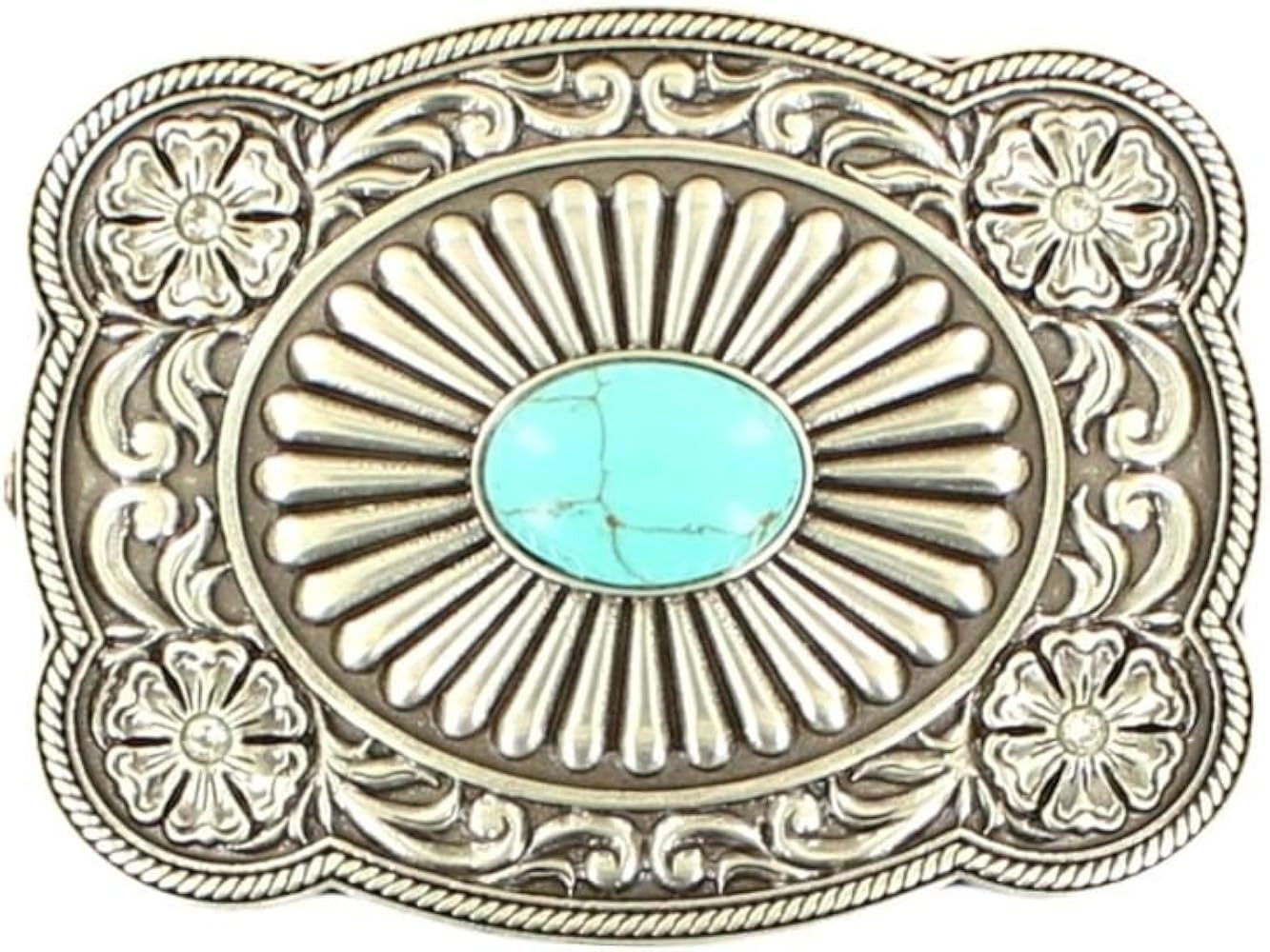M&F Western Women's Scallop Edged Rectangle Buckle, Silver/Turquoise, One Size | Amazon (US)