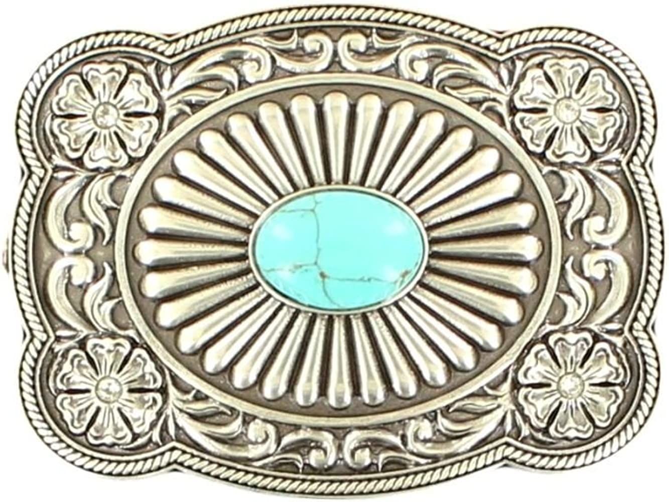 M&F Western Women's Scallop Edged Rectangle Buckle, Silver/Turquoise, One Size | Amazon (US)