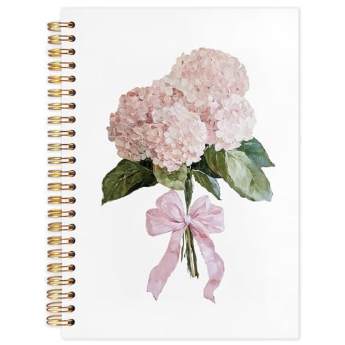 Likjad Pink Hydrangea Floral Spiral Notebook Journal 5.5x8.3, Coquette Bow Hydrangea Flower Journals for Writing, Pink Girly Office Supplies, Floral Hardcover Notebooks for Note Taking | Amazon (US)