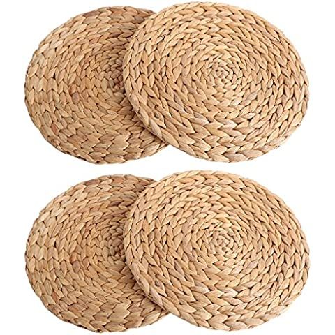 6 Pack 13.8" Woven Placemats, Natural Hand-Woven Water Hyacinth Placemats, Round Braided Rattan T... | Amazon (US)