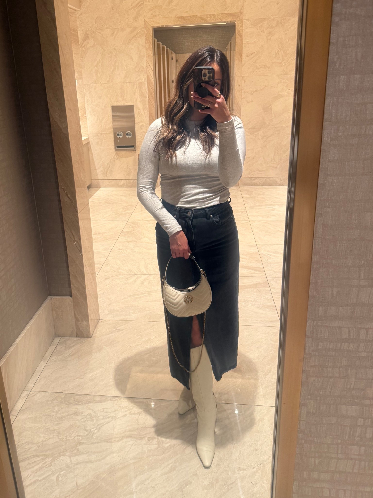 Tall white boots are 40% off! Love them with a long denim split skirt. This Abercrombie tee is thick flattering material 

#LTKTall #LTKCyberWeek #LTKootd
