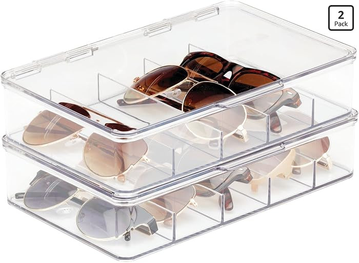 mDesign Plastic Stackable Eyeglass Case Storage Organizer with Hinged Lid for Unisex Sunglasses, ... | Amazon (US)