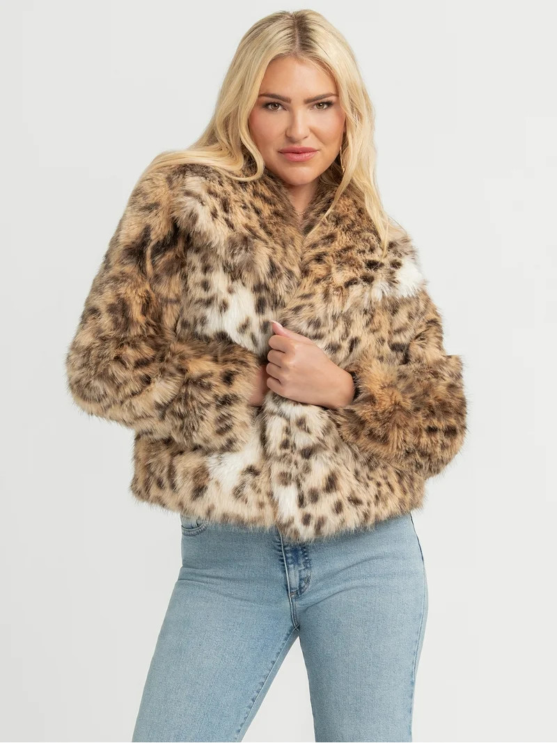 Jessica Simpson Women's Round Collar Faux Fur Jacket, Sizes XS-XXL | Walmart (US)