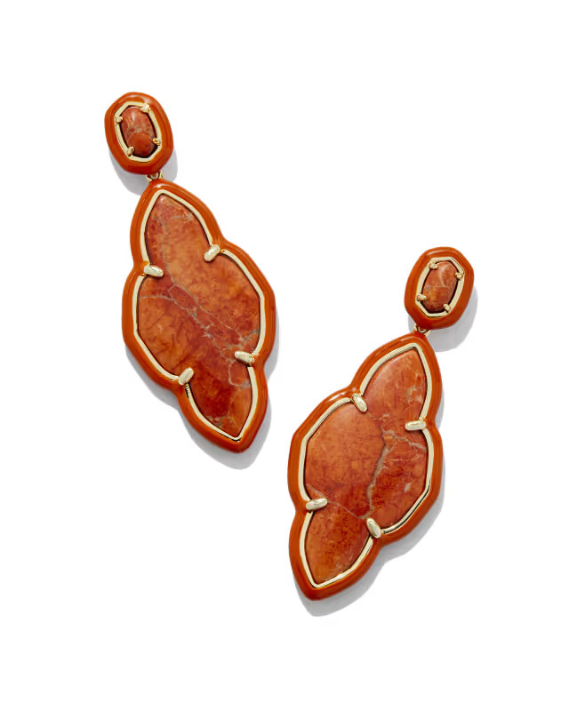 Abbie Gold Enamel Frame Statement Earrings in Variegated Orange Magnesite | Kendra Scott | Kendra Scott