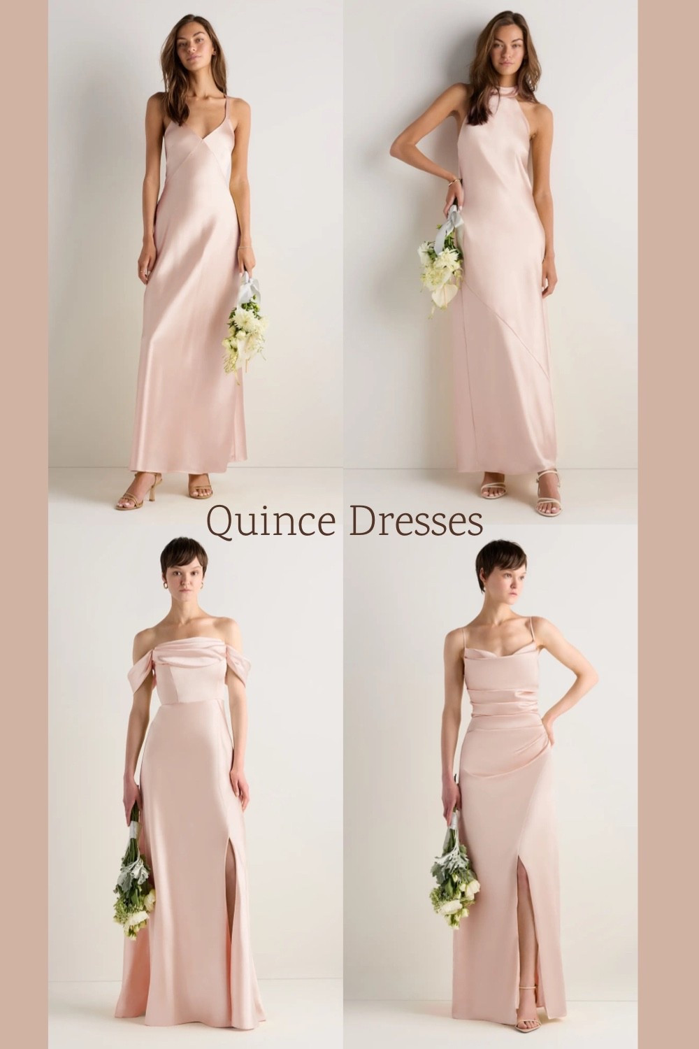 Pale blush pink stretch satin dresses @Quince $80.

Bridesmaid dresses, bridal party dresses, affordable bridesmaids attire, maid of honor dresses, long pink dresses.

#LTKWedding #LTKSeasonal