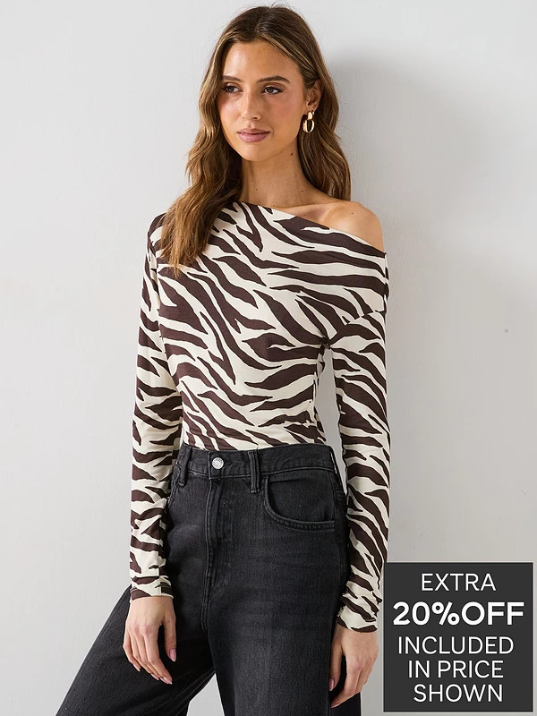 Mango Zebra Print Asymmetrical Neck T Shirt | Very (UK)