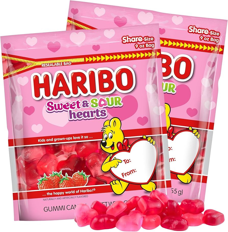 Valentine's Day Sweet and Sour Gummy Hearts, Bulk Strawberry Flavored Candy, Resealable Share Siz... | Amazon (US)