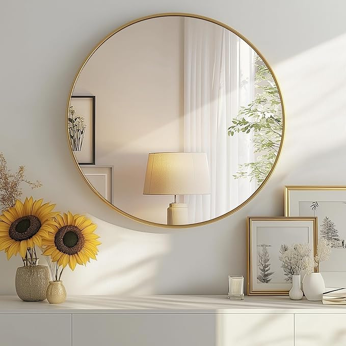 DUMOS Gold Circle Mirror for Wall 24.02 inch, Bathroom Round Mirror for Over Sink, Bathroom, Entr... | Amazon (US)