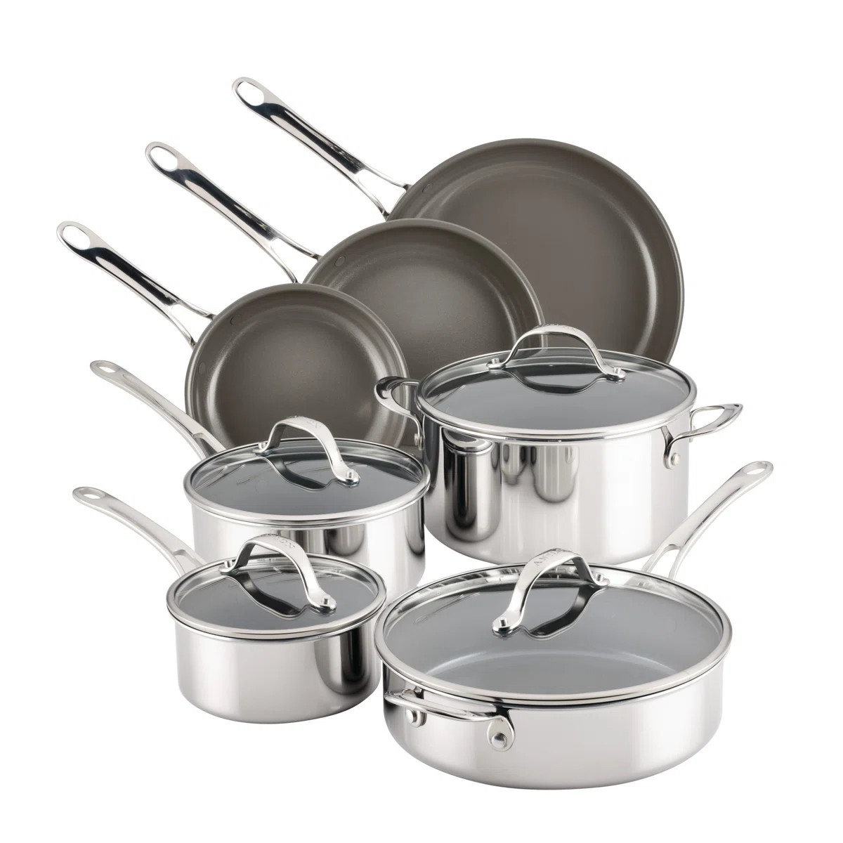 Anolon Everlast Ceramic Nonstick Cookware Set Clad Induction Pots And Pans, 11 Piece, Stainless S... | Wayfair North America